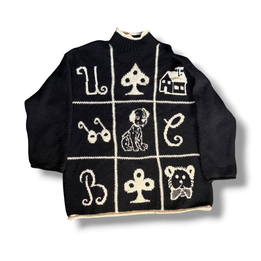United Colors of Benetton Vintage Shetland Wool Dalmatian Heart Sweater Black